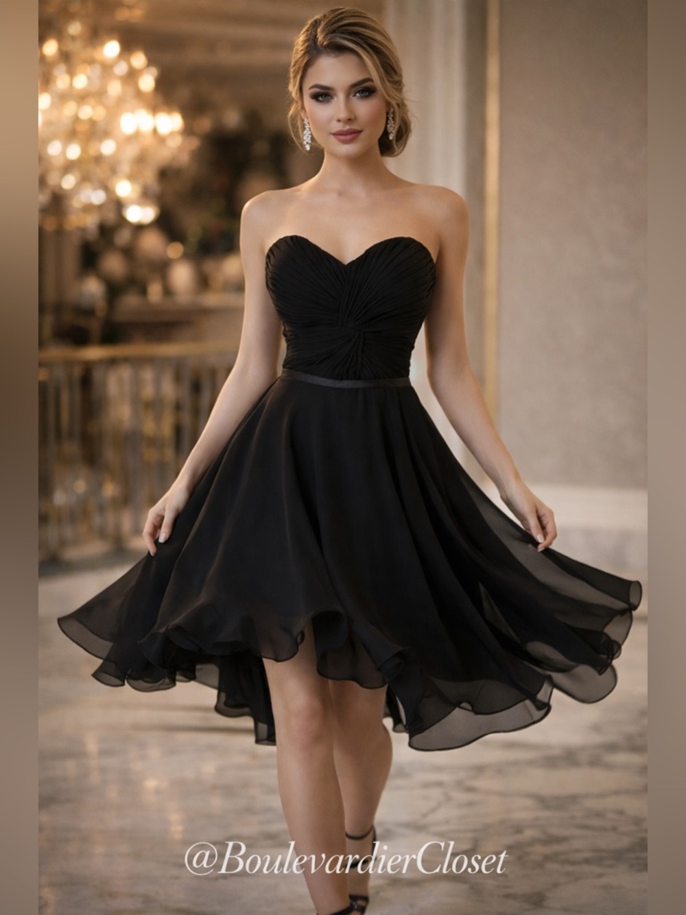Cinderella Divine Black Strapless Pleated Cocktail Dress Size 10 NWT